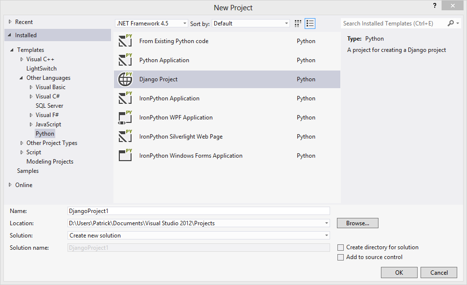 python in visual studio 2012